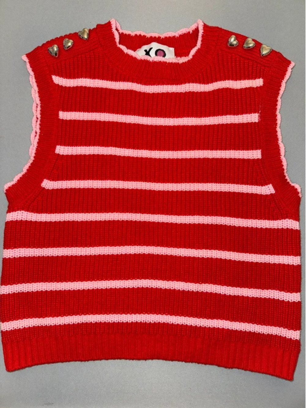 Kerri Rosenthal Anthropologie Red Knit Vest Heart Button Stitch Smiley Sun S
